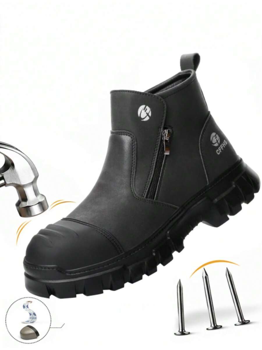 New Men's Work Safety Shoes, Steel Toe Anti-Crush, Anti-Puncture Work Shoes, Slip-On Safety Boots, Mid-Top Work Shoes, Essential Labor Protection Shoes For Outdoor Work, Suitable For Construction Sites, Building, Hiking
