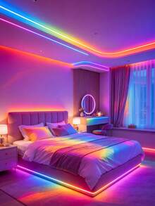 鮮豔 RGB LED 霓虹燈條－44 鍵遙控器，霓虹 RGB LED 燈條，柔性矽膠材質，霓虹燈設計，多色變換，USB 供電，客廳、廚房、聖誕節、房間裝飾用品、家居裝飾品、臥室、生日 - 彩色光 - 查看 3