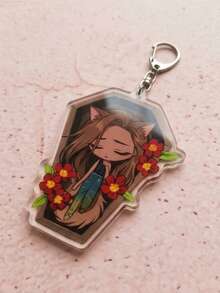 1/6pcs Gothic Coffin Sleeping Cat Acrylic Keychain, Dark Aesthetic Gothic Style, Floral Tombstone Frame & Anime Cat Girl Cat Design, Backpack & Shoulder Bag Charm, Car Key Ring Accessory, Ideal Gift For Cat Lovers & Anime Fans - Multicolor - View 12