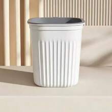 Light Luxury Platinum-Plated Striped Bathroom Trash Can - White - View 8