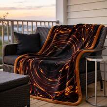 1PC Black Base Orange Gold Fluid Swirl Art Print Flannel Throw Blanket, Stylish Sofa Decor Blanket - Multicolor - View 1