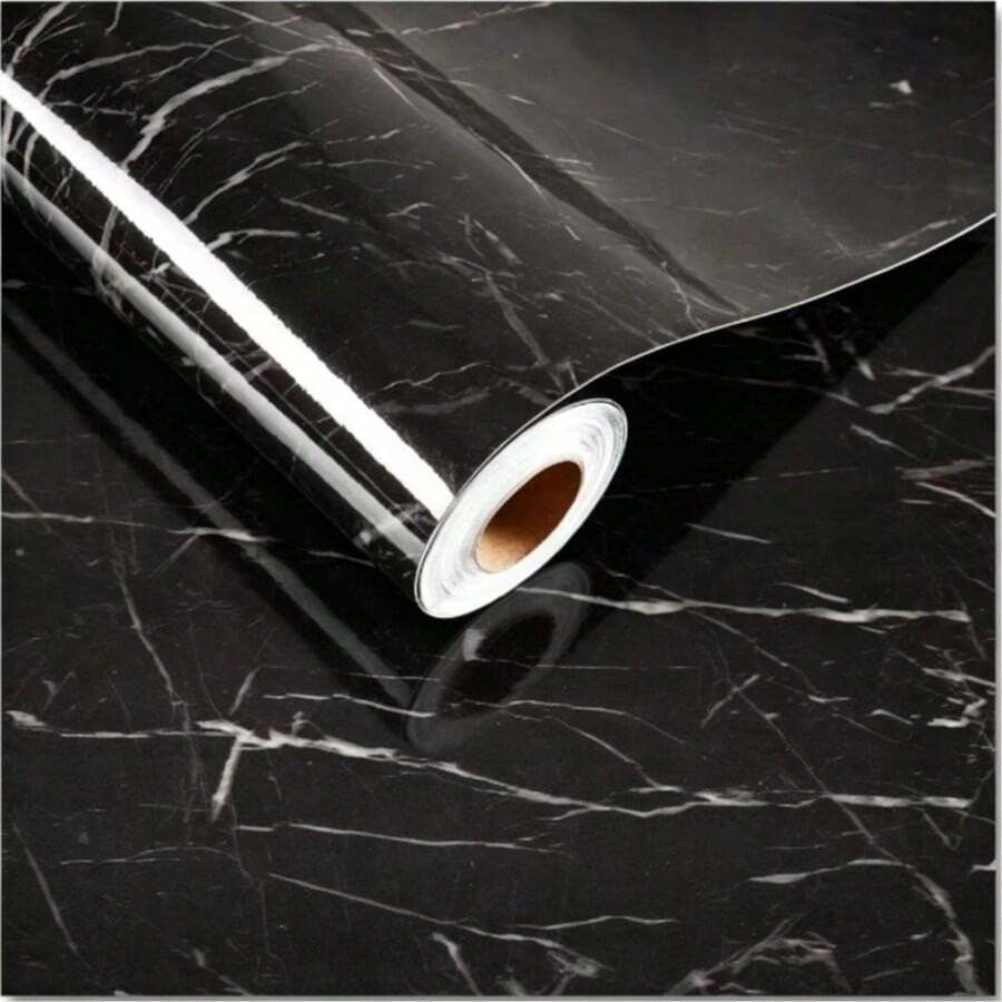 Black Marble Sticker For Countertop, Waterproof Glossy Marble Wallpaper, Self-Adhesive Removable Marble Vinyl Roll For Cabinet, Desktop, Shelf Liner - King Kong Black - View 1