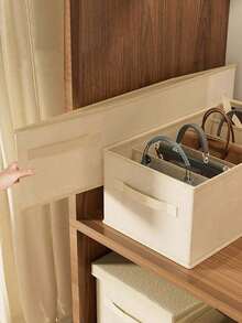 Wardrobe Handbag Storage Box, Divided Fabric Storage Bin, Large Capacity With Handle Bag Organizer, Foldable Bedroom Storage Bucket, Housewarming Gift, Holiday Essential, Halloween Must-Have - Multicolor - View 11