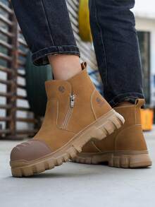 New Men's Work Safety Shoes, Steel Toe Anti-Crush, Anti-Puncture Work Shoes, Slip-On Safety Boots, Mid-Top Work Shoes, Essential Labor Protection Shoes For Outdoor Work, Suitable For Construction Sites, Building, Hiking - Ginger - View 5
