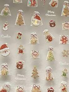 1pc Christmas Cartoon Cute Nail Art Stickers, Santa Claus, Gift Bag, Christmas Tree Cartoon Patterns, Lightweight And Easy To Use, Holiday DIY Nail Decoration Accessories - Multicolor - View 3
