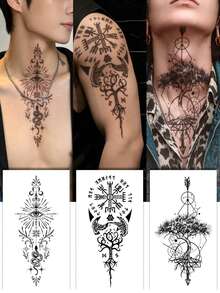 STARTTOOS 6PCS Black Personalized Creative Niche Butterfly Tree Eye Snake Symbol Pattern Party Gift DIY Holiday Gift Temporary Waterproof Tattoo Stickers For Arm Shoulder Back - Black - View 3