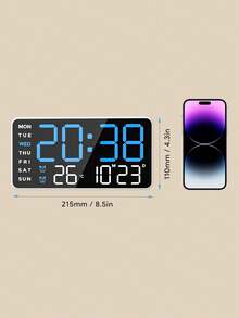 Jam Dinding Digital, Jam Layar LED Besar dengan Suhu, Tanggal, Hari dalam Seminggu, Alarm Ganda, Peredupan Otomatis, Bertenaga USB, Jam Meja Dinding Modern untuk Rumah, Kantor, Kamar Tidur, Ruang Tamu - Putih dan biru. - View 7
