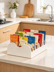 1pc 8-Compartment Condiment Organizer, Large Capacity Spice Storage Rack, Kitchen Storage Box, Kitchen Countertop, Cabinet And Refrigerator Condiment Organizer, 8 Compartments Can Hold Utensils, Tea Bags, Packets, Fits Most Drawers Or Countertops, Place The Organizer On Countertop, Inside Cabinet Or On Shelf, Kitchen Essential, Home Decor, Kitchen Decor And Accessories, Kitchen Organizer, Pantry Storage Rack - Multicolor - View 9