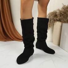 Autumn/Winter New Women's Mid-Calf Riding Boots, Chunky Heel Boots, Western Style Lace-Up, Holiday - Black - View 2