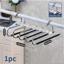 Multi-Layer Foldable Hanging Pants Organizer/Drying Rack, Fashionable Minimalist Black Stainless Steel Multi-Functional Multi-Layer Foldable Storage Rack, Equipped With Anti-Slip Tubes And Hanging Holes, Suitable For Organizing Various Sizes Of Pants/Ties/Women's Bras/Towels, Anti-Slip And No Marks, Space-Saving, Convenient And Practical - Multicolor - View 12