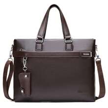 Tas Kerja Pria Bahan PU Berkualitas Tinggi, Hitam, Cokelat, Tersedia 2 Warna, Gantungan Kunci Warna Senada, Tas Laptop 14,56 inci, Tas Tangan Kapasitas Besar, Cocok Untuk Perjalanan, Komuter, Kampus, Hadiah untuk Guru - Tas kerja yang ditingkatkan - View 11