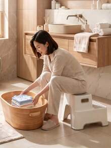 1pc Household 2-Tier Step Stool, Non-Slip Wear-Resistant Pedal, Stable And Tipping-Resistant, With Carry Handle, Suitable For Bathroom Hand Washing, Toilet Use And Kitchen Application - Random Color - View 2