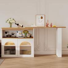 Modern Extendable Kitchen Island Table (138-193X39X105CM), Extendable Dining Table With Storage, Bar Bistro Table, Swivel, Dining Room, White - 1 - View 3