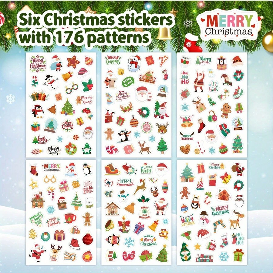 Christmas Theme Cartoon Sticker Set, Multiple Pattern Holiday Planner Decoration Stickers, DIY Handmade Craft Stickers, Holiday Stickers, Luggage Stickers (1 Random) - Multicolor - View 1