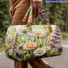 1pc 2D Printed Quilted Fabric Women's Handbag, Fresh Romantic Pastoral Style Daisy And Lavender Floral Design, Large Capacity Storage, Suitable For Weekend Outings, Also Can Be Used As Christmas Or Halloween Gift - Multicolor - View 9