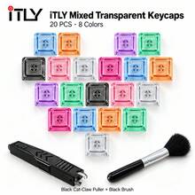 Transparent Keycap 20Pcs Mixed Color 8 Colors XDA Profile Through Cross Stem With Grab Hook Style Switch Puller And Black Brush For Mechanical Keyboard DIY Build RGB Backlight - View 1