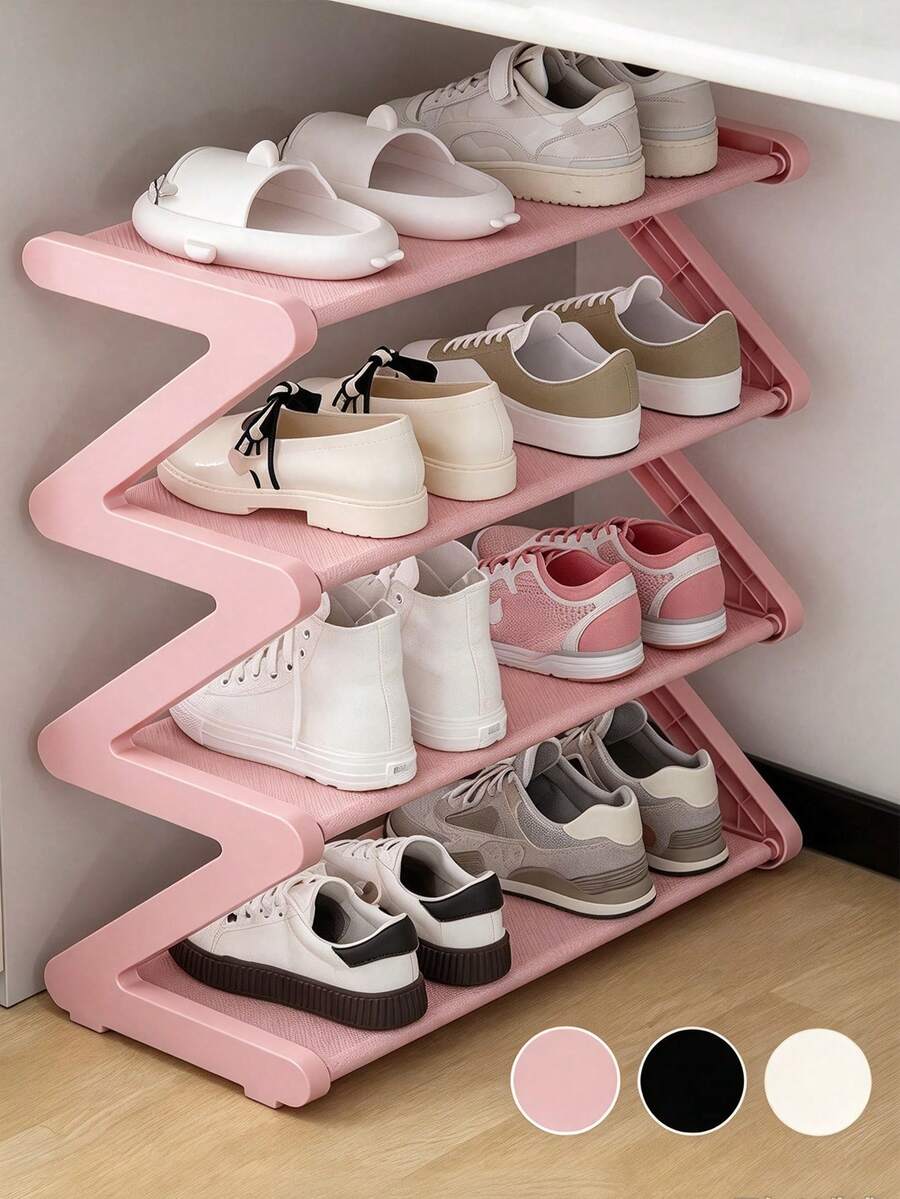 Z-Shaped Plastic Floor Shoe Rack, Multi-Functional Large Capacity Storage Organizer, Easy Assembly, Space-Saving Storage Rack For Home And Dorm, Suitable For Living Room And Bedroom - Multicolor - View 1
