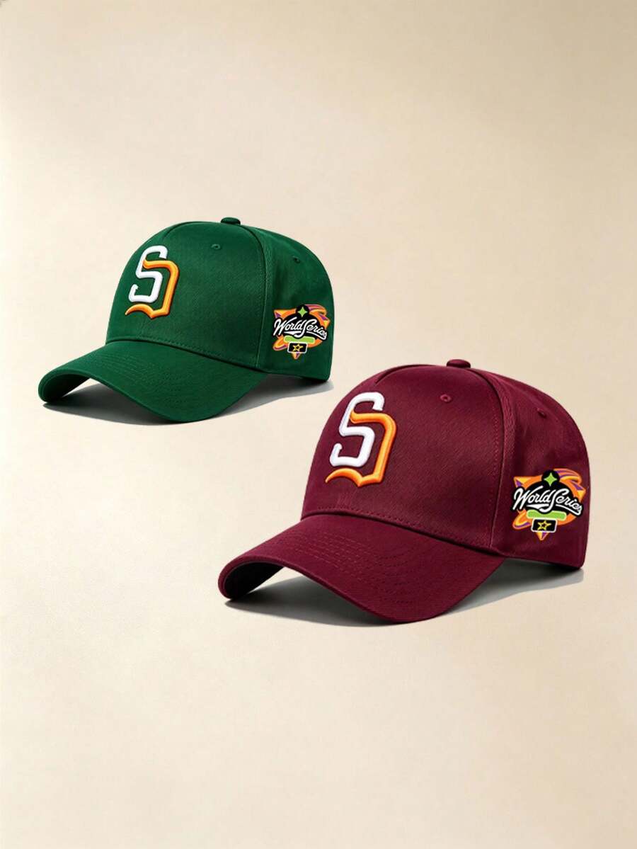 1pc Unisex SD Letter Embroidered Baseball Cap, Print Side Brim Hat, Adjustable Sun Protection Sports Cap, Street Casual Outdoor Travel Dad Hat