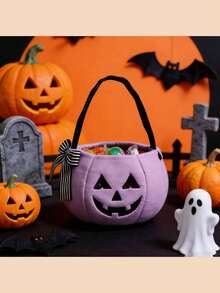 Personalized Plush Pumpkin Halloween Trick Or Treat Bucket, Customized Name Halloween Candy Tote Bag, Portable Handbag, Multi-Purpose Storage Bag, Suitable For Cosmetics, Stationery, Picnic, Travel, Halloween Home Decor Gift Bag - Multicolor - View 13