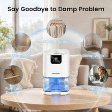 Máy hút ẩm mini gia đình bán dẫn ngưng tụ, di động, vận hành êm cho phòng ngủ, bình chứa nước 2200ml, màn hình LED lớn, đèn nền gradient 7 màu, hẹn giờ, chế độ ngủ, tự động tắt khi đầy - Phích cắm loại C của EU (220-240V) - Xem 3