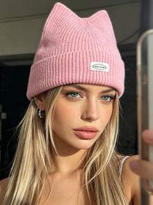 1pc Women's Y2K 3D Cat Ear Knit Hat, Men's Hip Hop Folded Brim Beanie, Soft Yarn Hat, Suitable For Daily Street Punk Style - Multicolor 1 - View 6