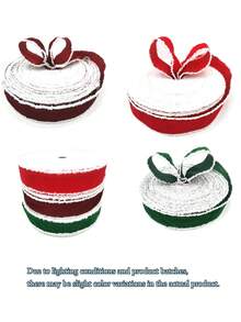 Christmas Plush Tassel Edge Plush Ribbon, Wired Fabric Ribbon Roll, Red & Green Solid Color Holiday Decorative Ribbon, Suitable For Handmade Bows, Gift Wrapping, Christmas Wreaths, Christmas Tree Ornaments, Home & Party DIY Craft Decoration - Multicolor - View 8