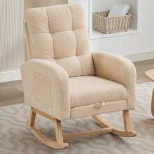 Rocking Chair With Adjustable Footrest Living Room,Boucle Fabric Rocking Chair With Solid Wooden,Comfortable Lounge Armchair With Side Pockets And High Backrest(Beige,Boucle) - Beige + Solid Wood + Boucle - View 8