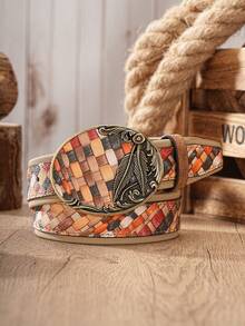1pc American Western Style Colorful Patchwork Large Buckle Belt, Men's And Women's Unisex PU Leather Contrast Color Belt - BH1261 - View 12