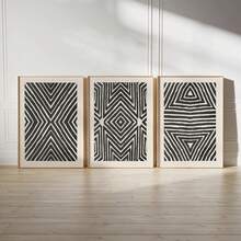1/3pcs Black White Geometric Canvas Wall Art Set Boho Pattern Abstract Line Prints, Bold Modern Minimalist Wall Decor For Living Room Bedroom Office, Chic Artwork Gift For Family & Friends Unframed Unframed - Pattern - View 2