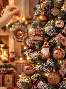 60pcs Christmas Ball Ornaments, Mixed Color Shatterproof Holiday Hanging Decor Set, Luxury Pendant Decorations, Suitable For Christmas Tree, Party And Holiday Indoor Decoration, Christmas Home Decor Gift - Brown - Style 2 - View 1
