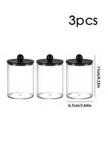 1/2/3 Pcs Bathroom Vanity Swab Holder Set With Tray And Black Bamboo Lids, Ball-Shaped Apothecary-Style Storage Jars For Bathroom Countertop And Dressing Table Organization - View 12