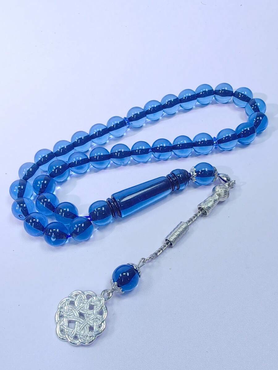 1 buah Tasbih Muslim Pria 33 Butir 10mm, Bahan Resin dengan Kristal Imitasi dan Liontin Perak - MultiWarna - View 1