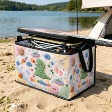 1pc 2D FLAT New Felt-Like Texture Green Dinosaur Alien UFO Space Fantasy Print Storage Box, Clothes & Bedding Storage, Toy Storage, Moving Storage, Wardrobe Organization, Underbed Storage, Foldable Zipper Storage Box, Fantasy Style Storage Container, Fabric Storage Organizer, Home Space-Saving Storage Bag - A - View 8