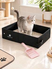 3pcs Foldable Splash-Proof Cat Litter Box (Litter Box Is The Main Item, Scoop Is Included), Litter Mat, Waterproof Portable Cat Potty, Easy-To-Clean And Odor-Free Open Cat Litter Box, Suitable For Travel, Car, And Outdoor Use - Multicolor - View 8