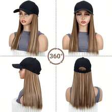 Synthetic Hat Wig With Long Straight Black Hair Baseball Cap Hair Extension Stylish Convenient All-In-One Design For Women - Multicolor - View 3