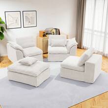 Cloud-Style Modular Sofa With Movable Ottoman, Modern 4-Seater Sofa, L-Shaped Sofa With Deep Seating For Living Room, Bedroom, And Apartment - Off White - View 9