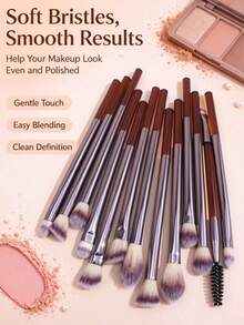13pcs Portable Makeup Brush Set Brown, Blush Brush, Eyeshadow Brush, Contour Brush, Beginner, Travel, Full Set Makeup Tools - Multicolor - View 3