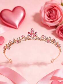 1 chiếc vương miện công chúa thời trang nữ đính đá rhinestone phong cách ngọt ngào, nhẹ nhàng, sang trọng, phụ kiện tóc sinh nhật - 44242 Màu hồng - Xem 1