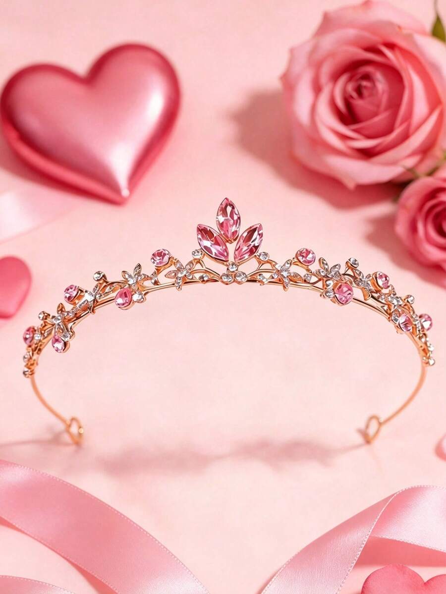1 chiếc vương miện công chúa thời trang nữ đính đá rhinestone phong cách ngọt ngào, nhẹ nhàng, sang trọng, phụ kiện tóc sinh nhật - 44242 Màu hồng - Xem 1