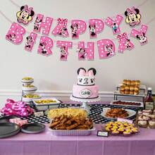 Pink Mouse Happy Birthday Banner, Pink Polka Dot Birthday Sign Banner For Birthday Party Decorations Supplies - Multicolor - View 1