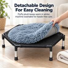 Hexagonal Elevated Pet Cot, Small To Medium Cat And Dog Breathable Mesh Bed, Removable Washable Plush Warm Pad, All-Season Pet Hammock - Black - View 8