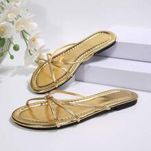 Women's Simple Strappy Woven Beach Sandals - Gold - View 12