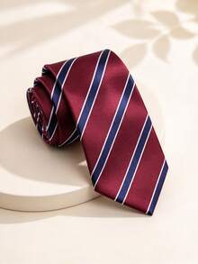 1pc 8cm Dark Red & Blue Diagonal Stripe High-Density Woven Business Tie, Unisex - Multicolor - View 4