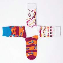 1/4 Pairs Multi-Color Random Couple Socks, All-Season, Illustration Music Note, Skateboard, Coconut Tree Landscape Silhouette, Personalized Fashion Street Casual Mid-Calf Socks - Multicolor - View 6