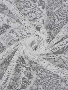 1pc Wavy Floral Lace Fabric, French Romantic Style Dress Lace Fabric - White - View 1