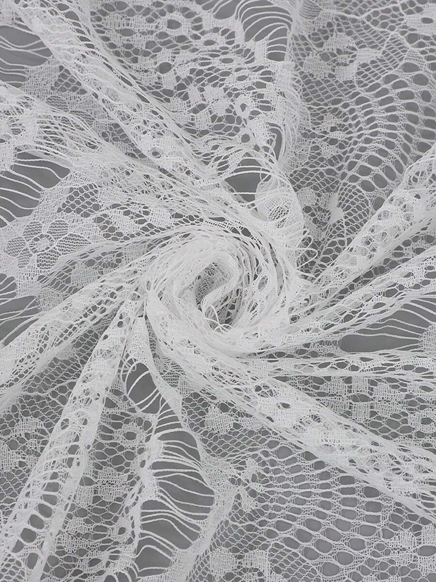 1pc Wavy Floral Lace Fabric, French Romantic Style Dress Lace Fabric - White - View 1