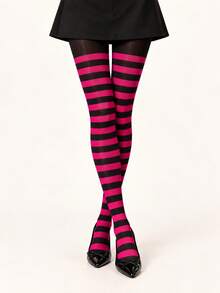 1pc Autumn/Winter Christmas & Halloween Striped Colorful Party Makeup Ball Decoration Prop Fashion Tight Leggings Cosplay Tights - Multicolor - View 7