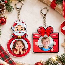 Custom Keychain With Photo, Personalized Christmas Key Chain, Festive Bow Holiday Keychains, Customized Picture Bag Charm, Customizable Xmas Gift - Multicolor - View 5
