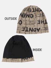 1PC Autumn/Winter Vintage Letter Cotton Pullover Beanie Hat, Slouchy Hat, Headscarf Hat, Suitable For Daily Use - Multicolor - View 3