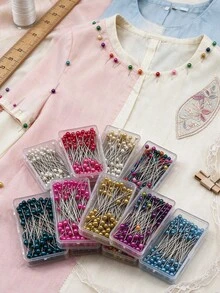 100pcs/Box 1.5 Inch Colorful Spherical Straight Sewing Needles, Highly Attractive Multi-Color Needle Head Design, Straight And Durable Needle Body, Suitable For Quilting, Sewing, Fabric Modification, Jewelry DIY Beading, Handmade Decoration And Creative Crafting - Pearl Needles, 100 Pieces Per Box - View 1